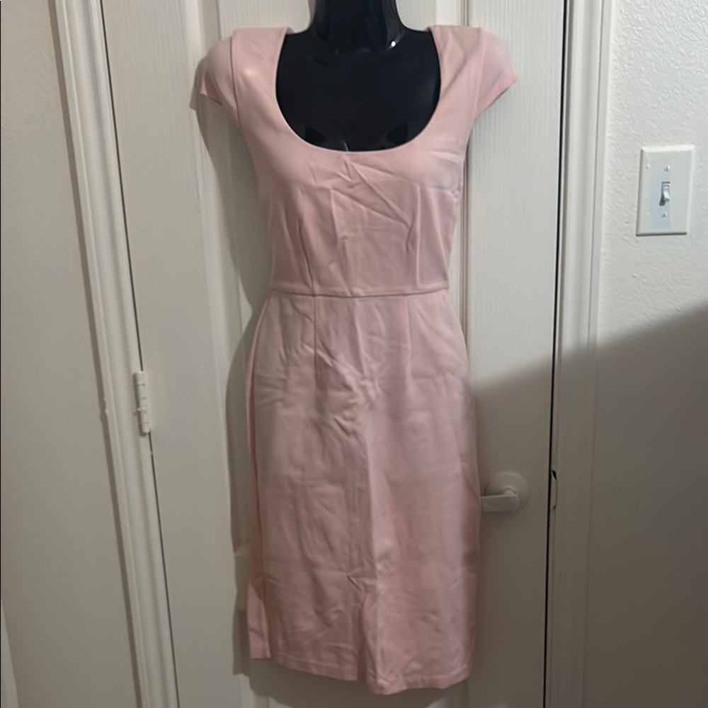 Pink Sheath Midi Dress with Cap Sleeves